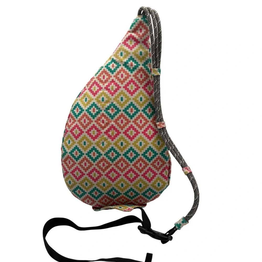 Kavu Rope‎ Bag Sling Backpack Unisex Pink Green Geometric Canvas Excellent
